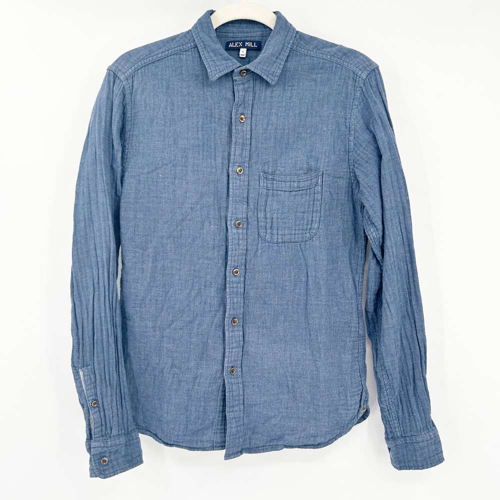 Alex Mill Mens Chambray Gauzy‎ Cotton Button Down Shirt Long Sleeve Size S Blue